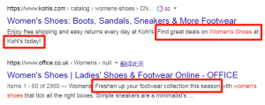 womens shoe在谷歌搜索结果上meta description的显示