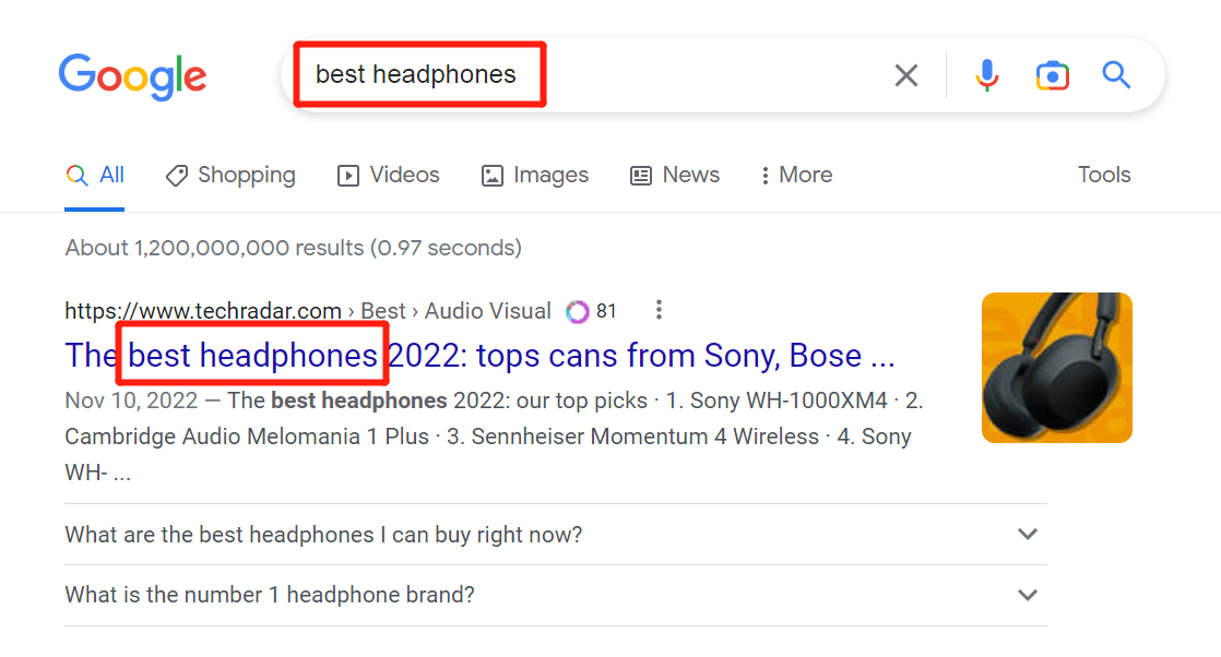 "best headphone" serp on Google. "best headphone" 的谷歌搜索结果页面