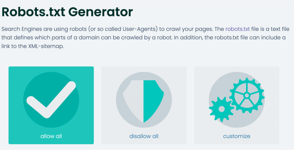 Robots.txt generator网站页面